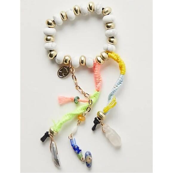 Free People Ariana Ost Dripping In Sun Hair Tie in White Multi NWT Bracelet Boho - Picture 3 of 12